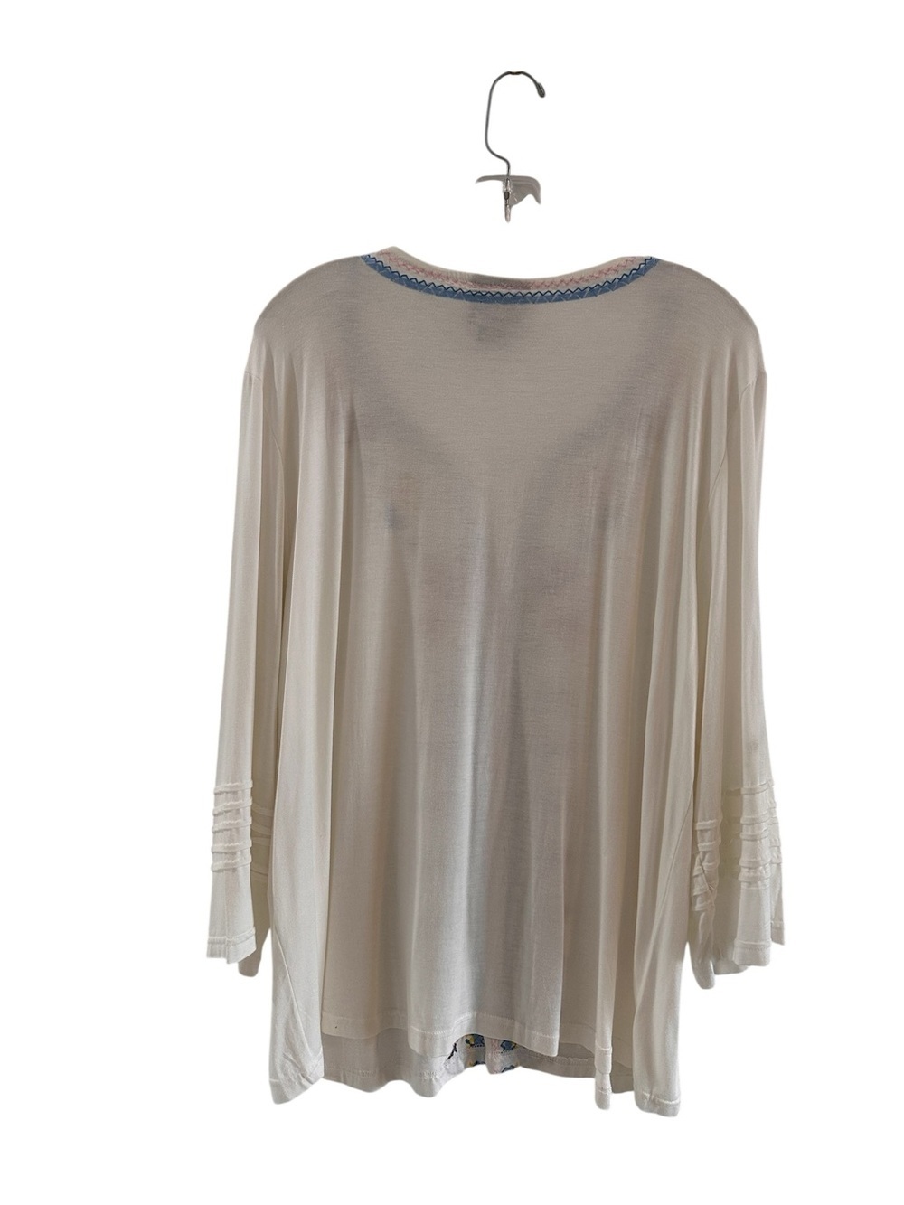 LIV Los Angeles White Embroidered V-Neck Tunic with Pintuck Sleeve Detail, 1X - Picture 8 of 13
